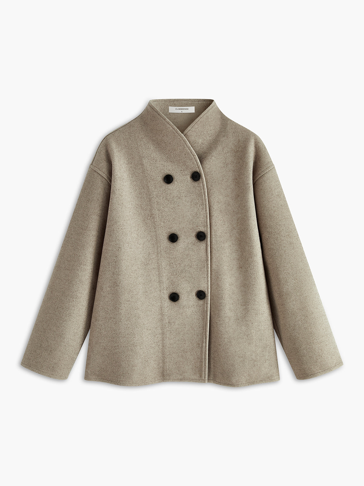 Women's Oversized Double-Breasted Short Coat with High Stand Collar