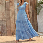 Boho V-Neck Floral Print Dress Short Sleeves | Meave & Ivy