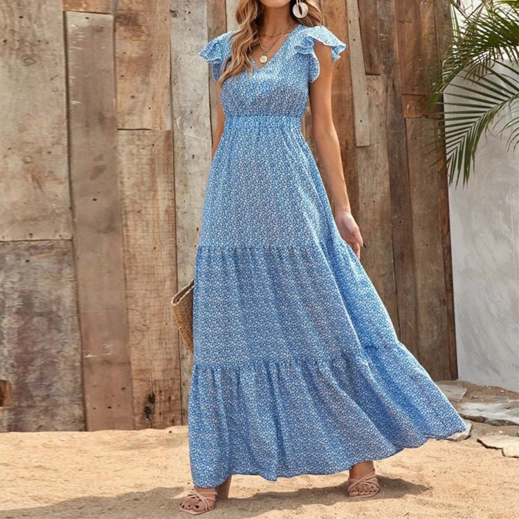 Boho V-Neck Floral Print Dress Short Sleeves | Meave & Ivy