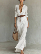 Autumn Dress Irregular Frill Hem Belt and Long Sleeves | Meave & Ivy