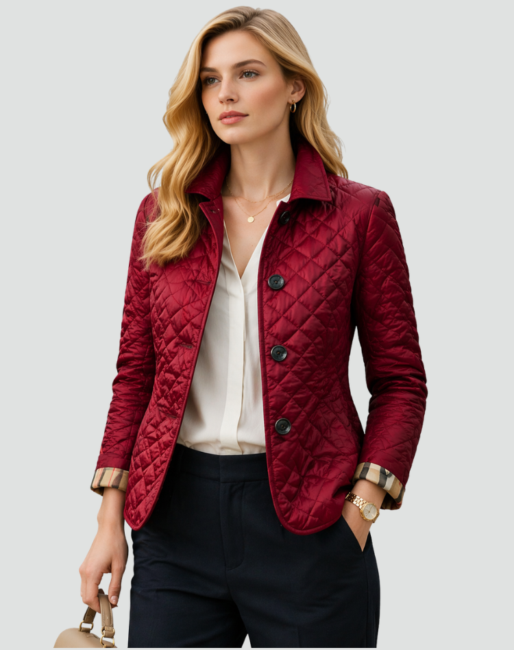 Quilted Transitional Jacket with Collar & Buttons