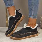 Women's Warm Faux Fur-Lined Slip-On Ankle Boots with Moccasin Stitching
