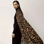 Leopard Print Winter Scarf with Fringes – Bohemian Blanket Scarf
