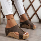 Cork Platform Wedge Slide Sandals