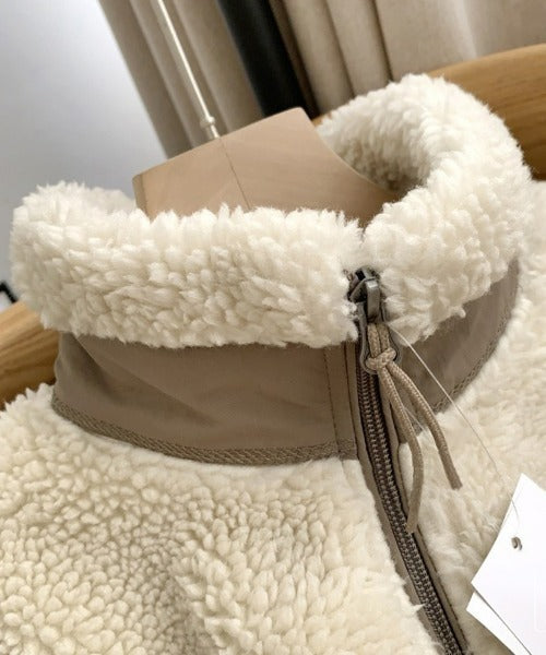 Teddy Coat with High Collar & Zip Pocket – Minimalist Warm Teddy Jacket