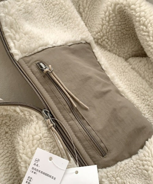 Teddy Coat with High Collar & Zip Pocket – Minimalist Warm Teddy Jacket