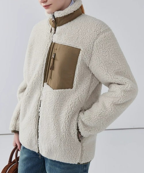 Teddy Coat with High Collar & Zip Pocket – Minimalist Warm Teddy Jacket