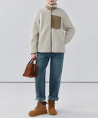 Teddy Coat with High Collar & Zip Pocket – Minimalist Warm Teddy Jacket