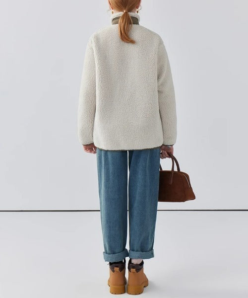Teddy Coat with High Collar & Zip Pocket – Minimalist Warm Teddy Jacket