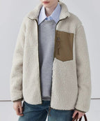 Teddy Coat with High Collar & Zip Pocket – Minimalist Warm Teddy Jacket