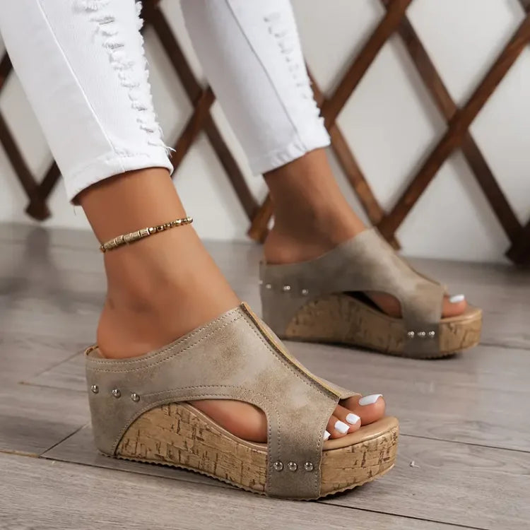 Cork Platform Wedge Slide Sandals