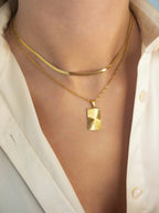 Gold Rectangle Charm Necklace – Minimalist Pendant Necklace