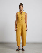 Linen-Blend Sleeveless Loose Jumpsuit