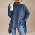 Women's Oversized Roll-Neck Sweater with Ribbed Long Sleeves and Draped