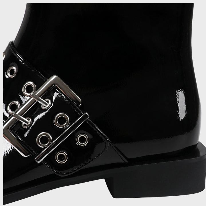 Chunky Mid-Heel Zipper Biker Boots - Womens Statement Footwear | Meave & Ivy