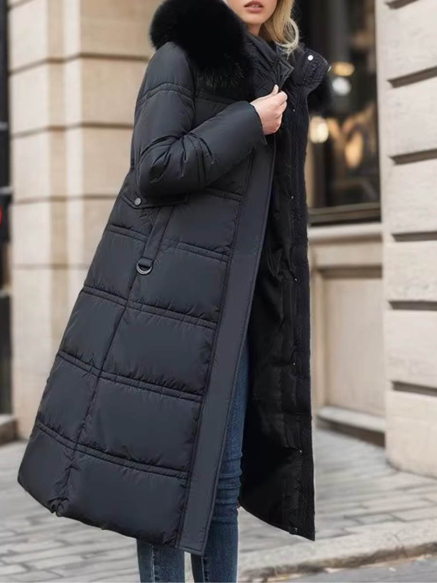 Women's Winter Coat with Faux Fur Trim Hood – Warm Padded Parka