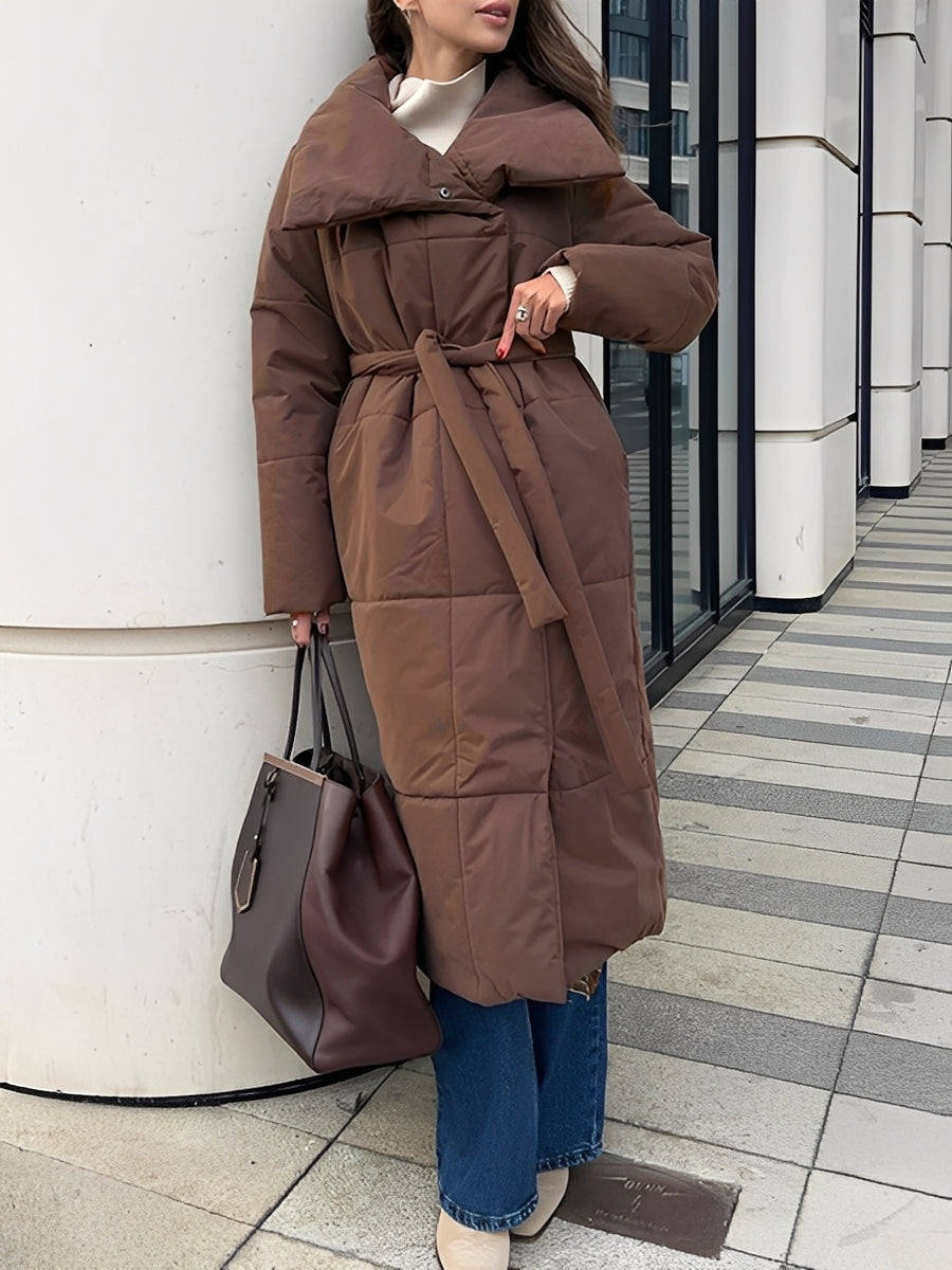 Women's Longline Quilted Puffer Winter Coat with Oversized Shawl Collar