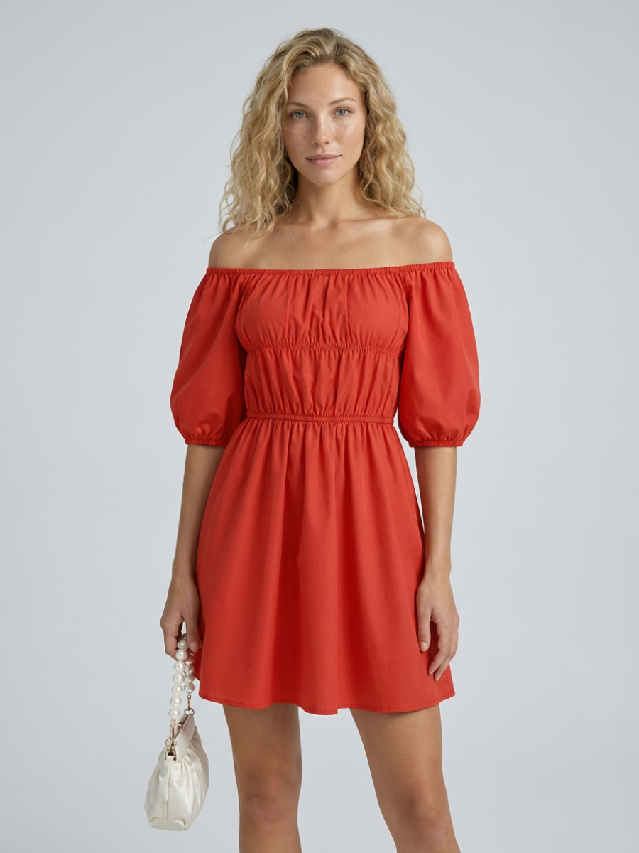 Off-Shoulder Mini Dress with Puff Sleeves