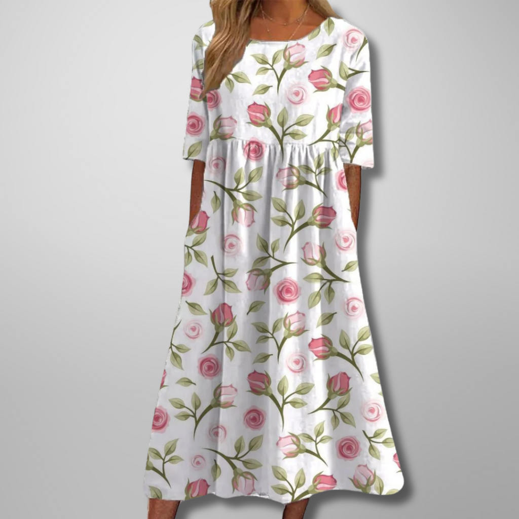 Floral Print Relaxed Midi Dress with Pockets