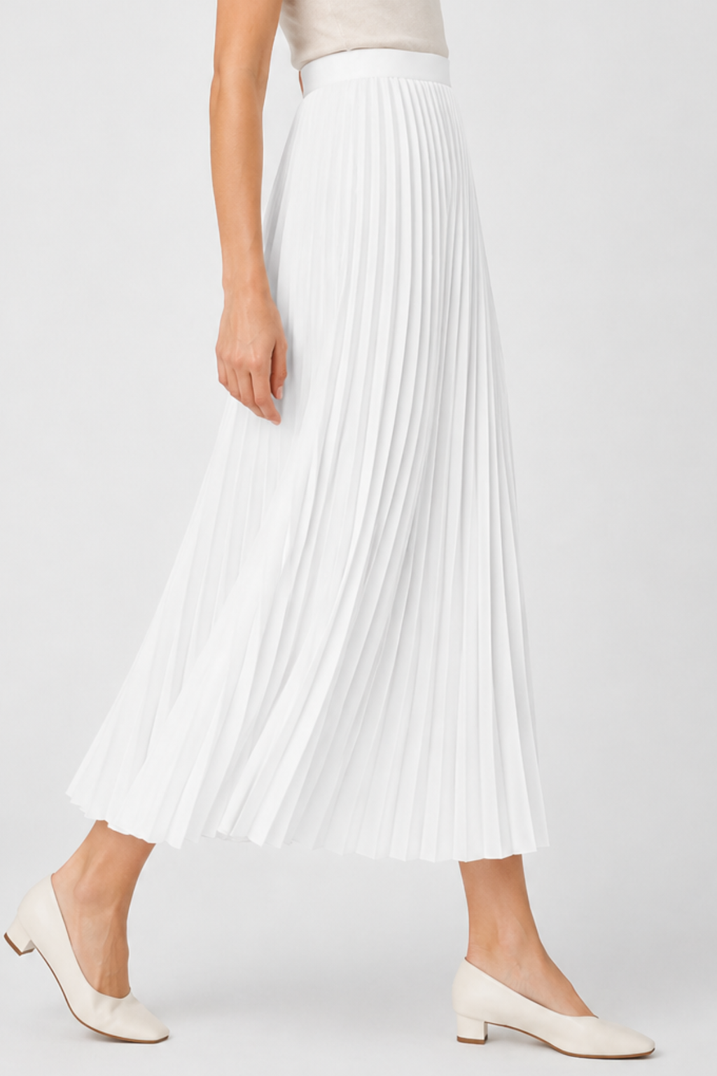 Accordion Pleated Midi Skirt – High Waist A-Line