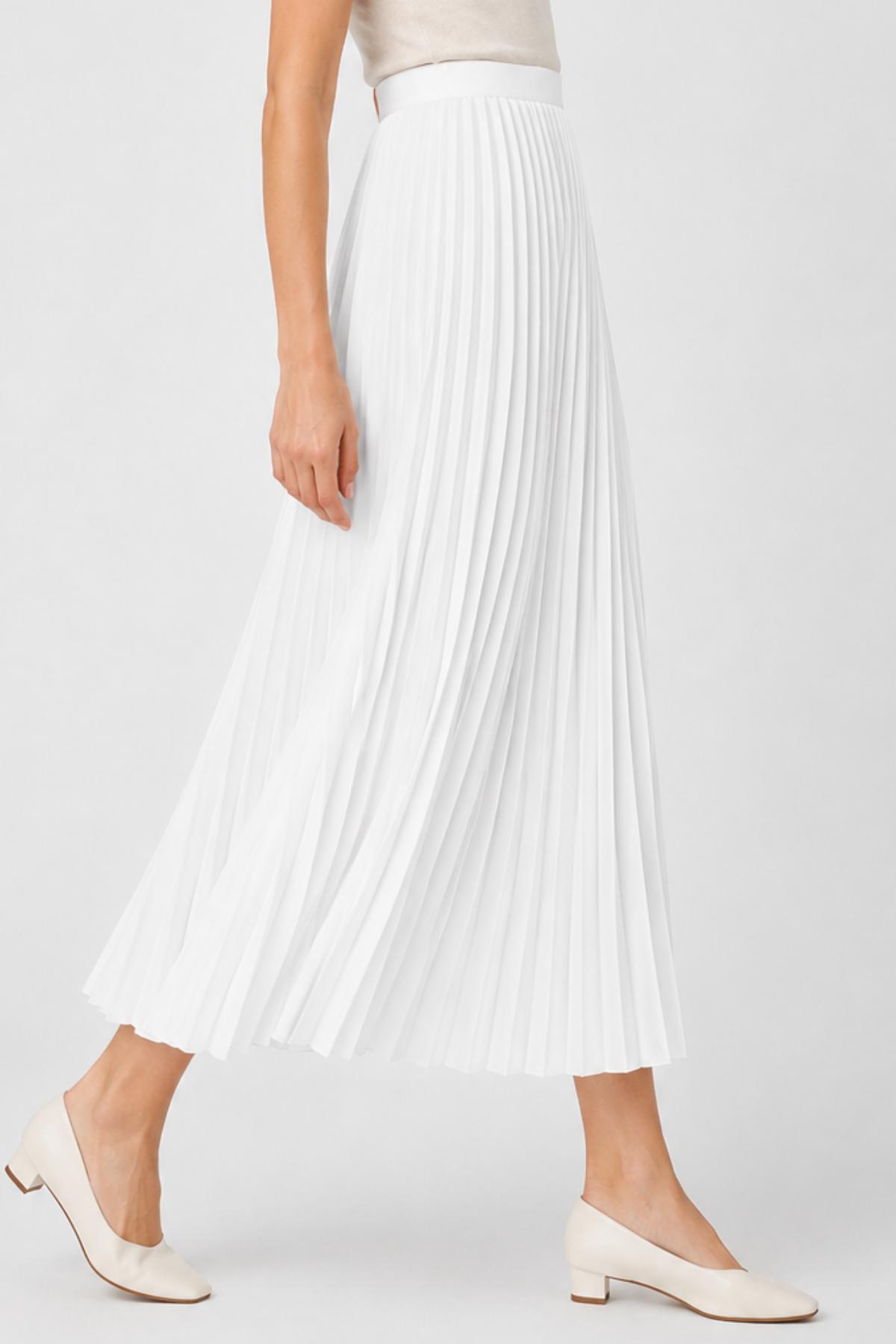 Accordion Pleated Midi Skirt – High Waist A-Line