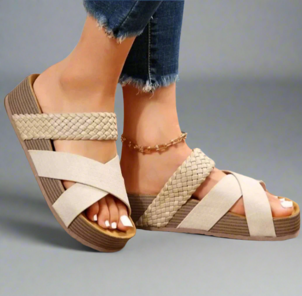 Woven Crossover Strap Wedge Sandals