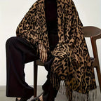 Leopard Print Winter Scarf with Fringes – Bohemian Blanket Scarf