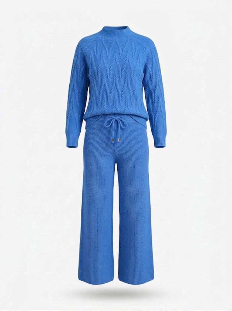 Women's Cable-Knit Trouser Co-Ord Set – Soft Long-Sleeve Sweater