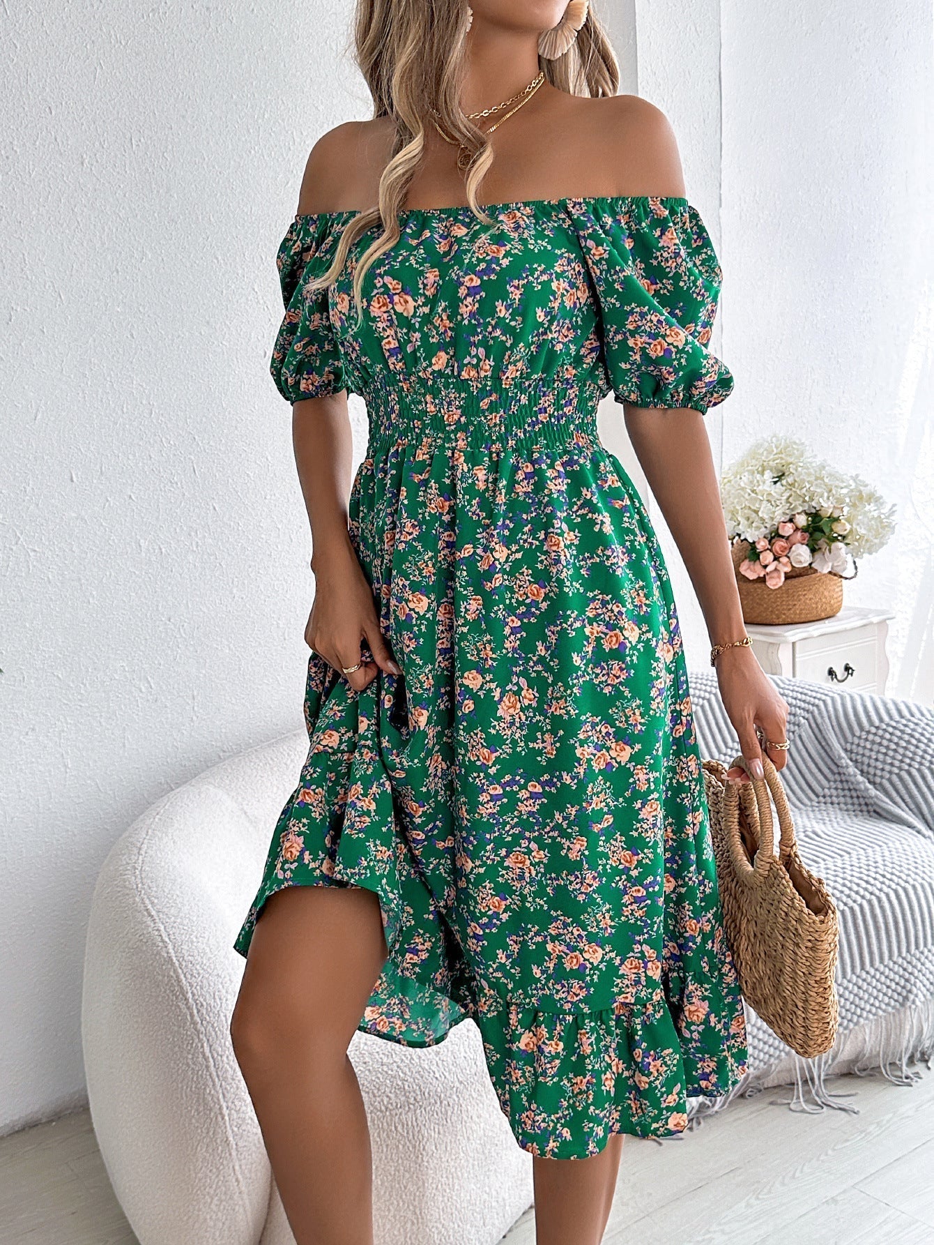 Square Neck Floral Dress with Frill Hem and High Waist | Meave & Ivy