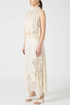 Satin Lace-Trim Top & A-Line Slit Skirt Set