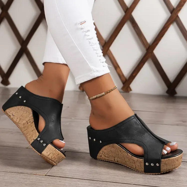 Cork Platform Wedge Slide Sandals