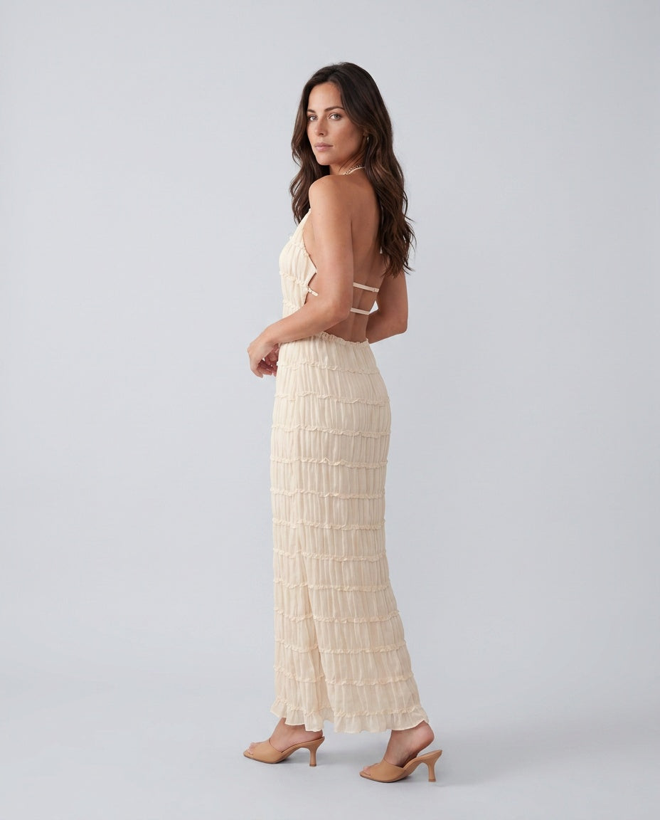 Pleated Halter Maxi Dress