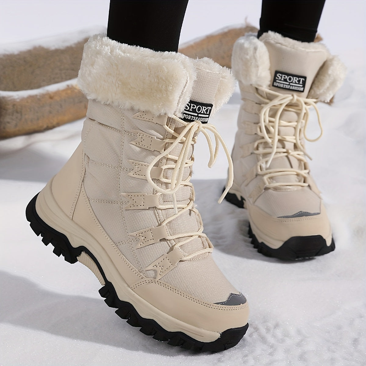Women's Warm Winter Boots – Leather Look, Water-Repellent