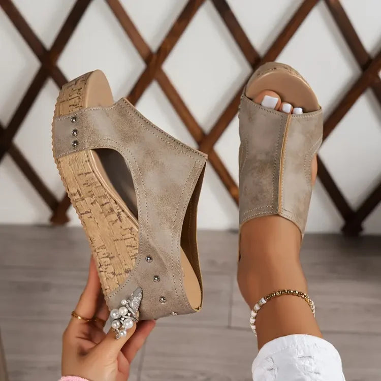 Cork Platform Wedge Slide Sandals