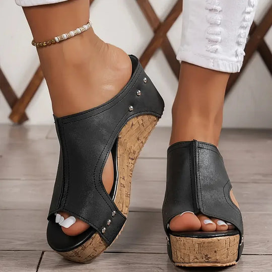 Cork Platform Wedge Slide Sandals