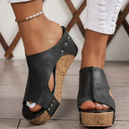 Cork Platform Wedge Slide Sandals