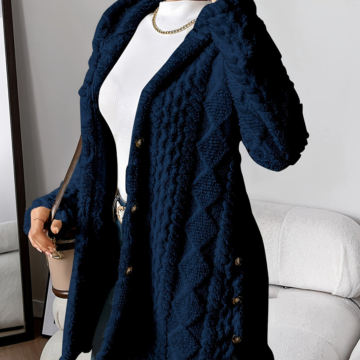 Women's Longline Textured Knit Cardigan with Button Front