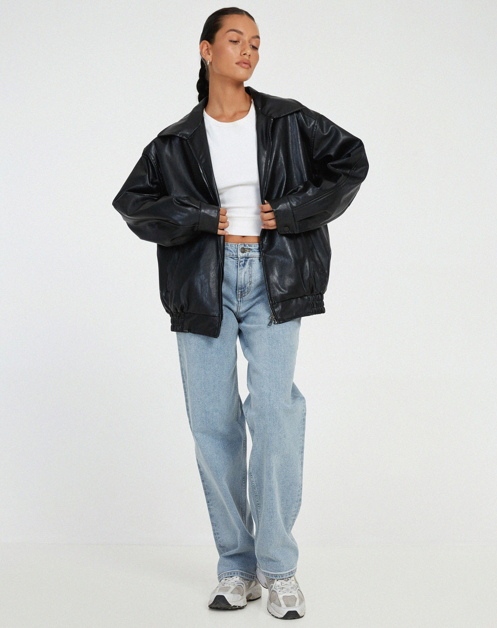 Oversized Leather Look Bomber Jacket – Smooth Luxe Finish