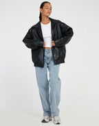 Oversized Leather Look Bomber Jacket – Smooth Luxe Finish