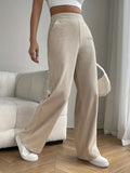 Women's High-Waisted Corduroy Wide-Leg Trousers – Relaxed Full-Length Ribbed Style for Autumn Winter Casual Days Travel and Everyday Wear