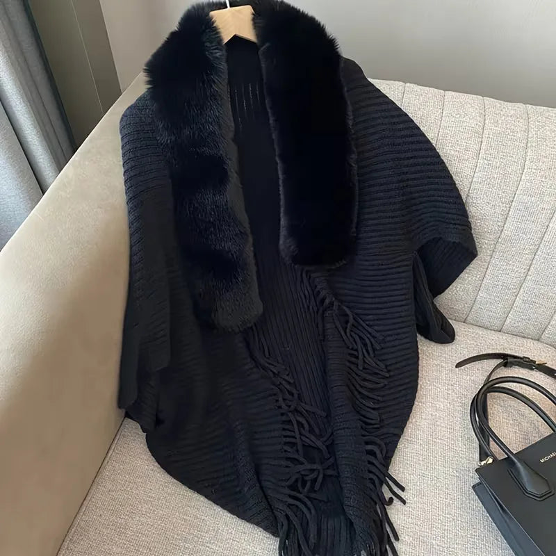 Knitted Winter Scarf with Faux Fur Trim