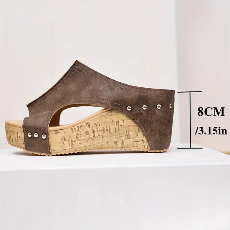 Cork Platform Wedge Slide Sandals