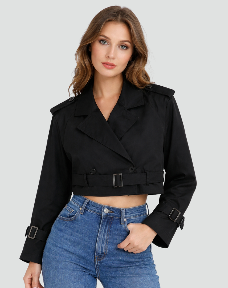 Short Cotton Trench Coat – Cropped Regular Fit