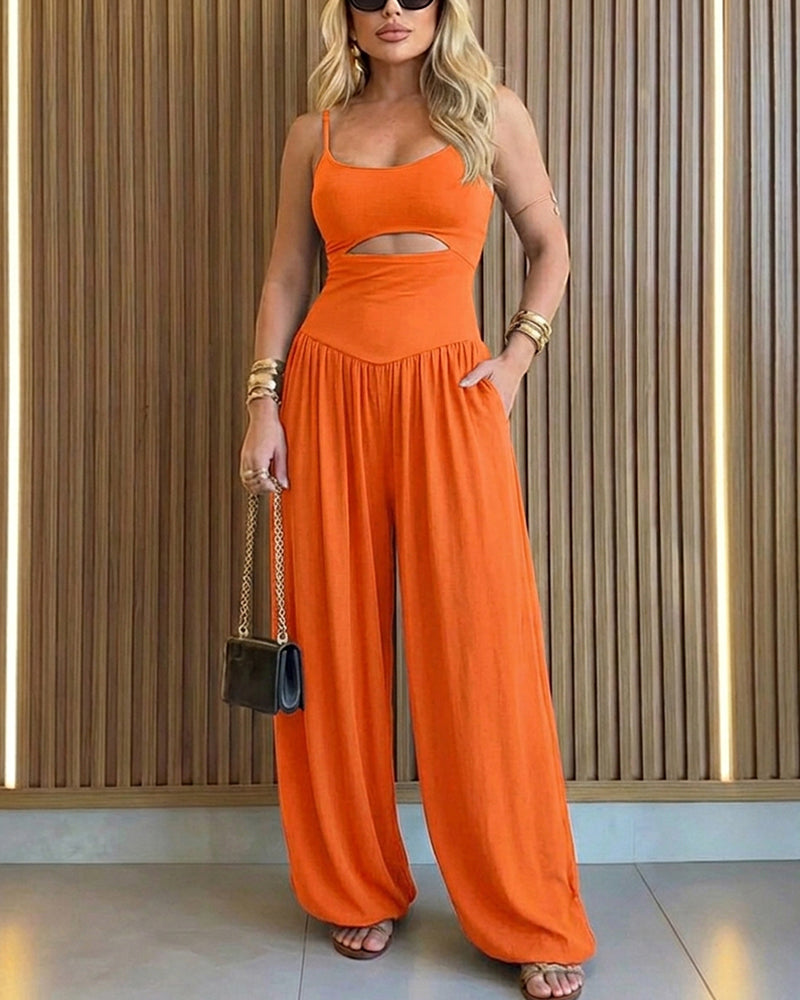 Cut-Out Waist Cami Backless Ruched High Waist Summer Jumpsuit | Meave & Ivy
