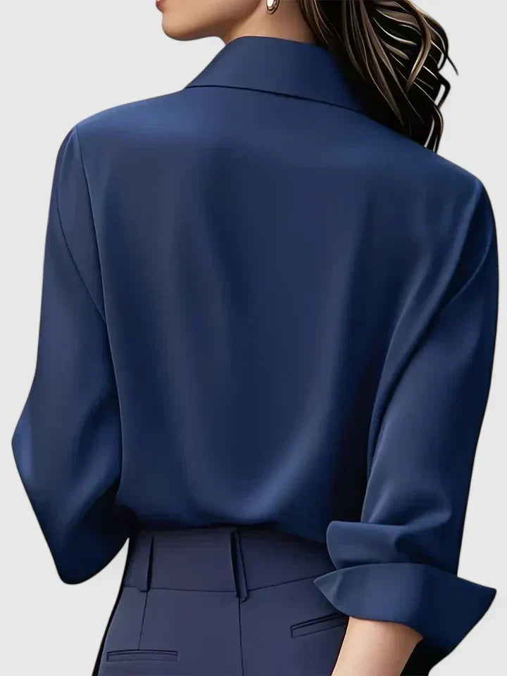 Women's Satin Blouse with Classic Collar and Button Front