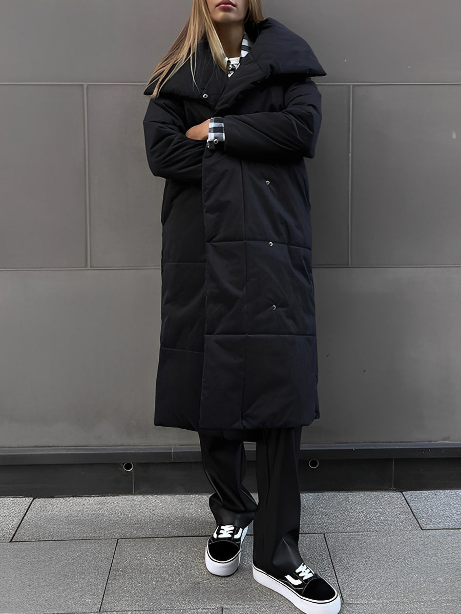Women's Longline Quilted Puffer Winter Coat with Oversized Shawl Collar