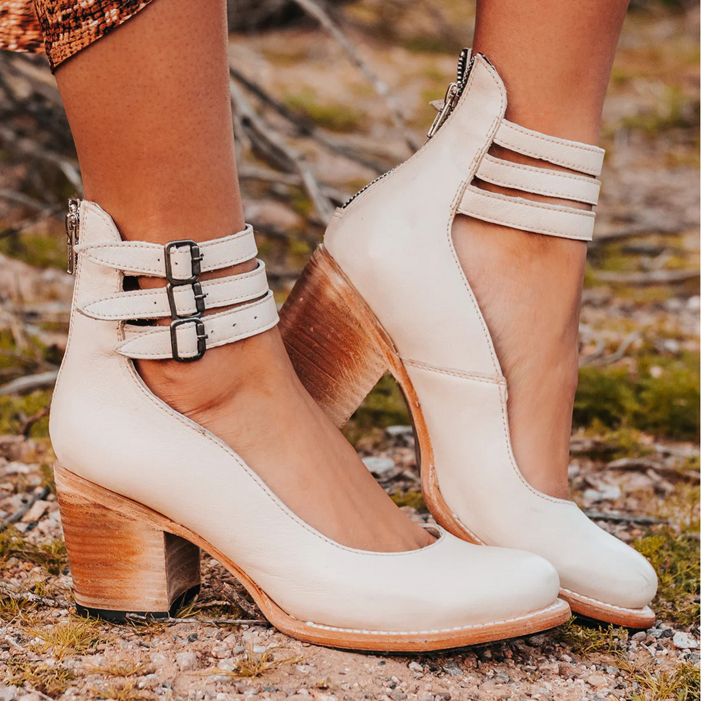 Block-Heel Buckle-Strap Leather Shoes