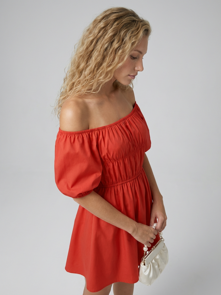 Off-Shoulder Mini Dress with Puff Sleeves