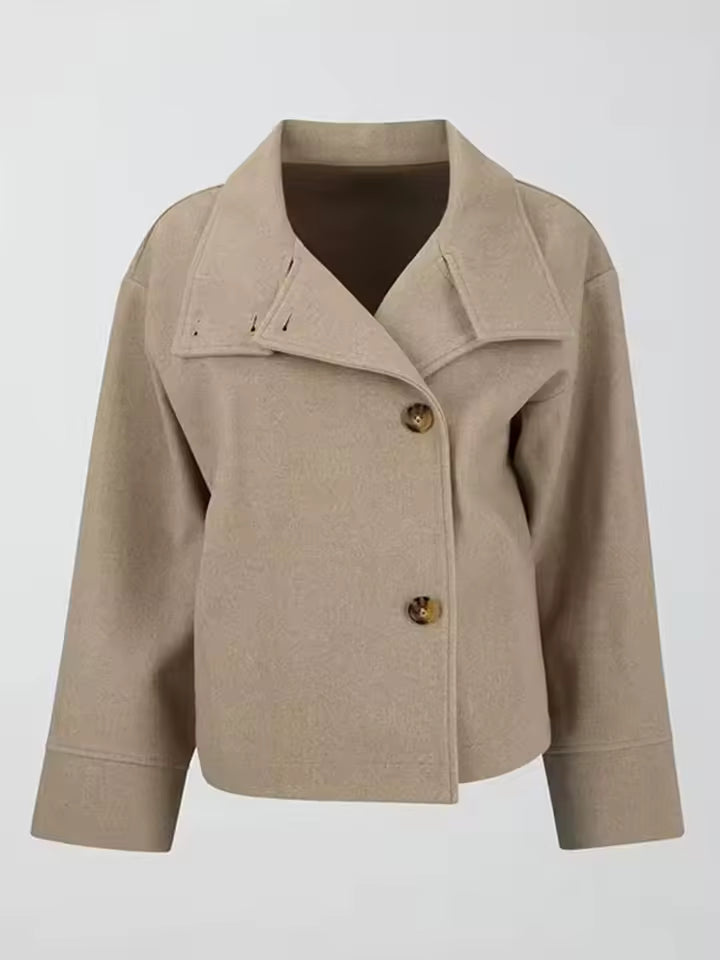 Peacoat Winter Jacket with High Collar – Short Minimalist Coat