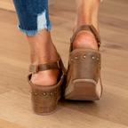 Suede Peep-Toe Cork Wedge Sandals